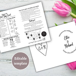 Pode incluir: Um convite de casamento com um design preto e branco. O convite apresenta um coração com as iniciais "E&R" e o texto "Bem-vindos ao casamento de Ellie & Richard, 22 de outubro de 2022 Miami, Flórida".