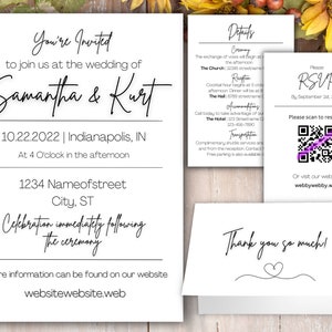Wedding Invitations, Minimalist Wedding Template, Wedding Invitation with QR Code, Wedding Invites