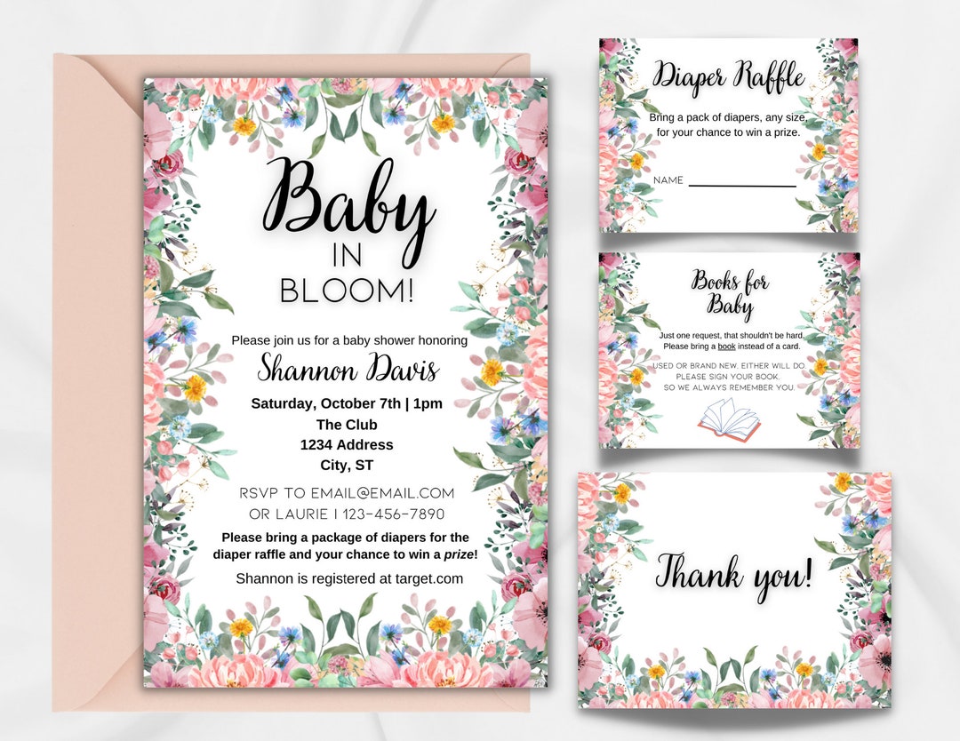 Baby Shower Invitation, Baby in Bloom, Wild Flower Baby Shower