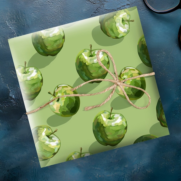 Green Apple Wrapping Paper, Crisp Apple Gift Wrap, Fruit Gift Paper, Fresh Apple Orchard Gift Wrap, Granny Smith Apple Wrapping, Green Gift