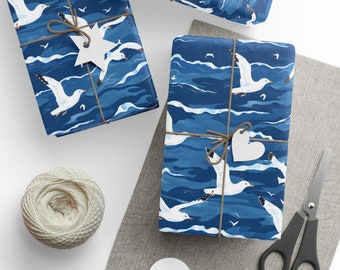 Seagull Wrapping Paper Roll, Coastal Birds Gift Paper, Coastal Gift Wrap, Nautical Gift Wrapping, Seagull Gift, Beach Gift Wrap Roll