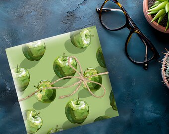 Green Apple Wrapping Paper, Crisp Apple Gift Wrap, Fruit Gift Paper, Fresh Apple Orchard Gift Wrap, Granny Smith Apple Wrapping, Green Gift