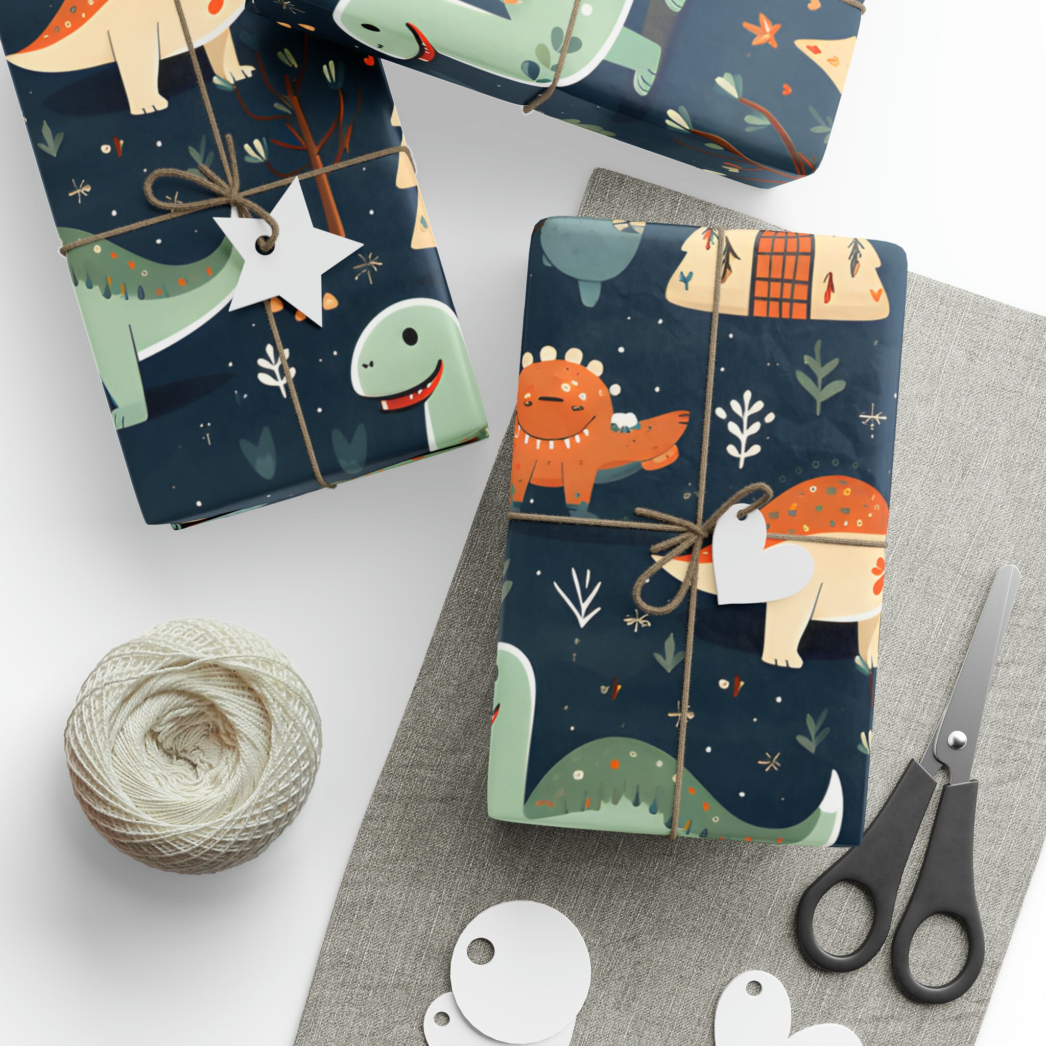Dinosaur Themed Christmas Winter Wrapping Paper Christmas Kids Dinosaur