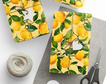 Yellow Lemon Wrapping Paper, Fresh Lemon Gift Wrap, Main Squeeze Wrapping, Lemon Themed Gift, Clean Lemon Gift Paper, Lemon Gift Wrap,
