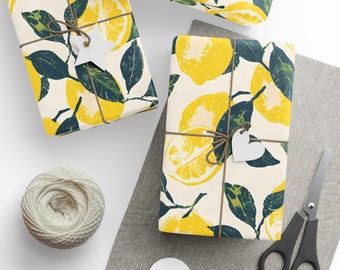 Lemon Wrapping Paper, Fresh Lemon Gift Wrap, Clean Lemon Gift Paper, Yellow Lemon Gift Wrap, Main Squeeze Party Wrapping, Lemon Themed Gift