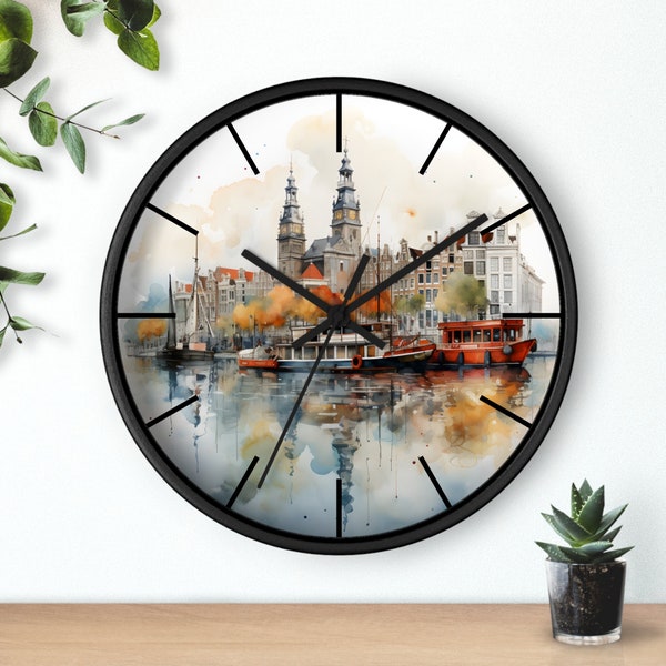 The Netherlands Wall Clock, Amsterdam Clock, Gifts for Travelers, Gifts for Friends, Amsterdam Canals Themed Gifts