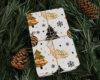 Black, White, and Gold Christmas Themed Wrapping Paper | Red White Gold and Green Christmas Themed Gift Wrap 2023