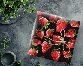 Strawberry Wrapping Paper, Fresh Berries Gift Wrap, Juicy Strawberry Gift Paper, Summer Gift Wrap, Fruity Wrapping Paper, Red Gift Wrap