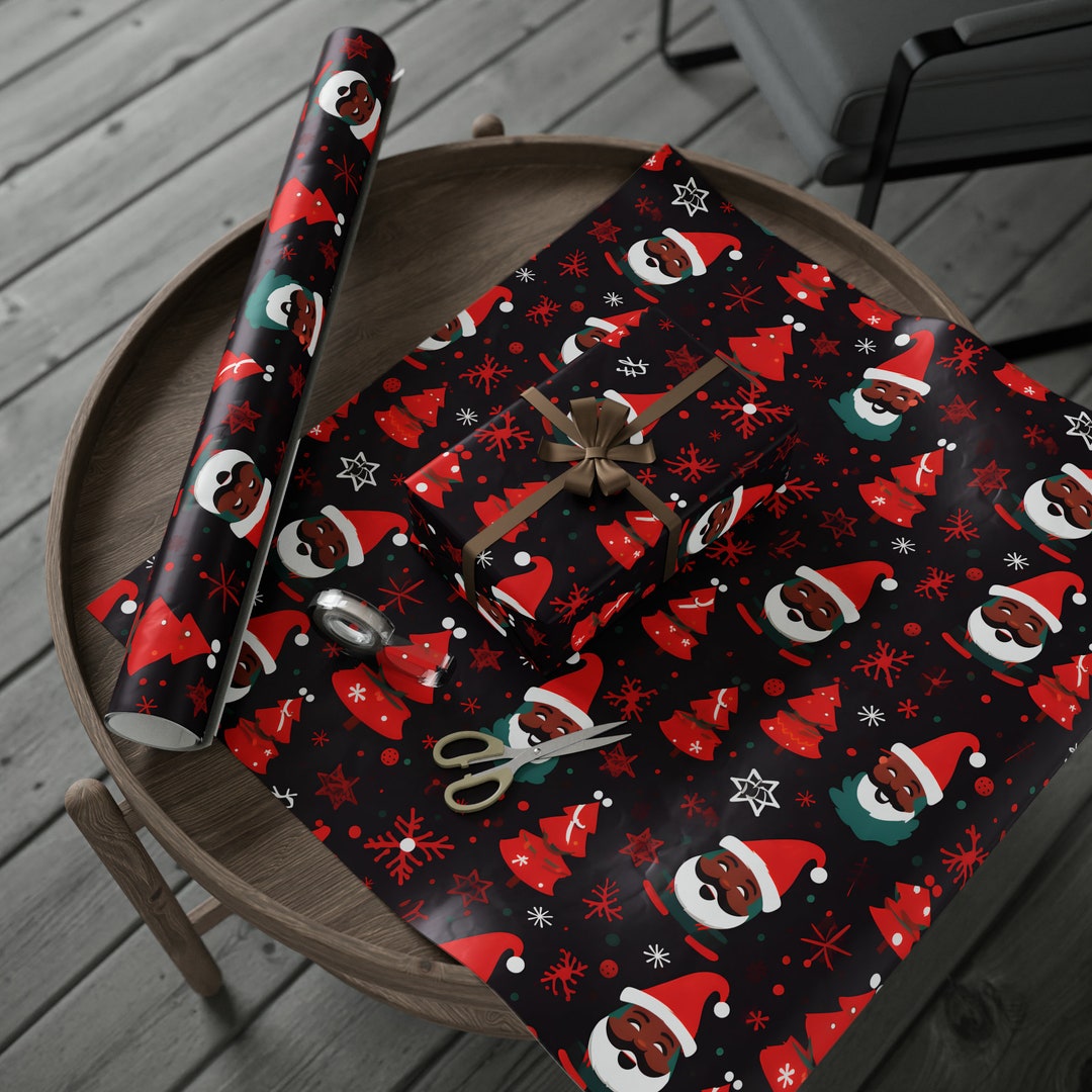 Black Santa Christmas Wrapping Paper 