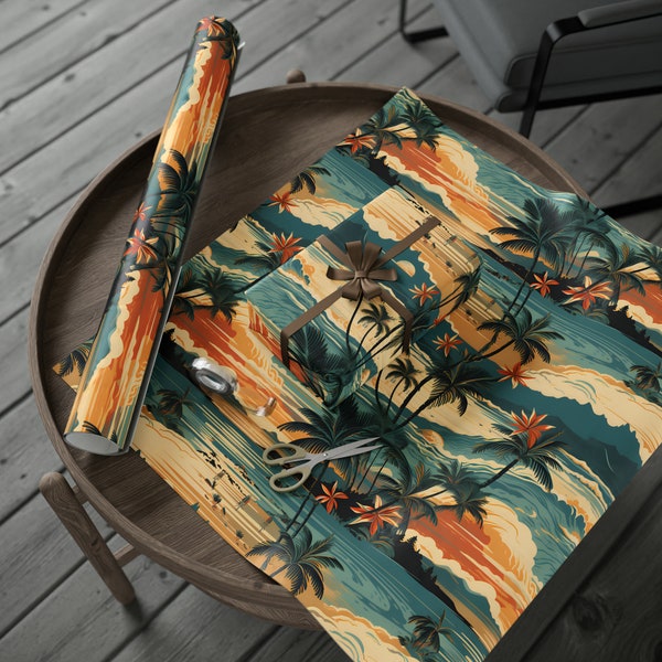 Hawaii Themed Tropical Paradise Gift Wrap | Pacific Islands Wrapping Paper | Tropical Islands Beach Gift Wrap