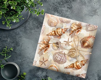 Seashell Wrapping Paper, Sandy Themed Gift Wrap, Nautical Gift Paper, Beach Gift Wrap, Coastal Party Wrapping Paper, Summer Gift Wrap