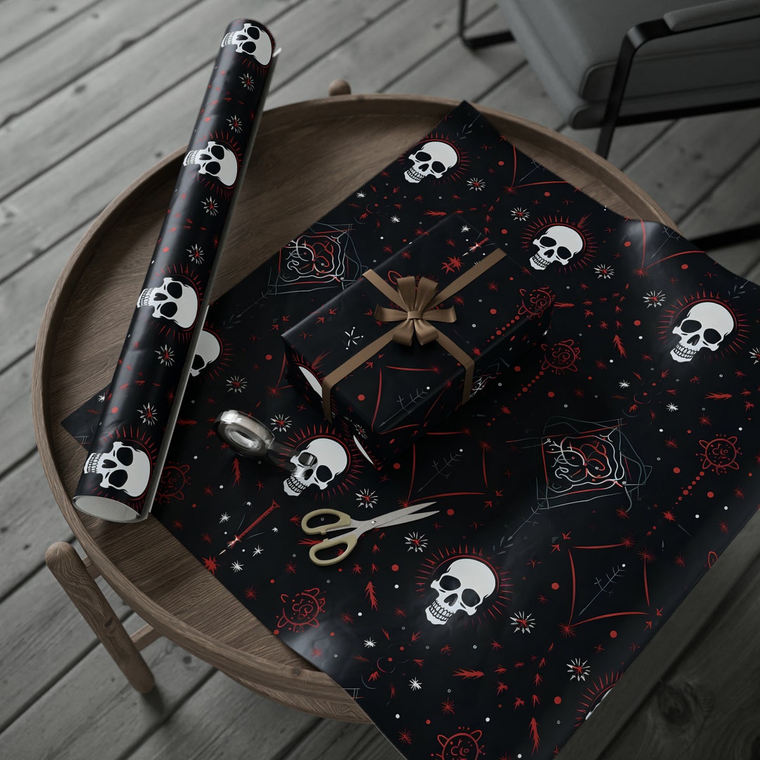 Gothic Christmas Wrapping Paper Rolls, Dark Christmas Gift Wrap, Black