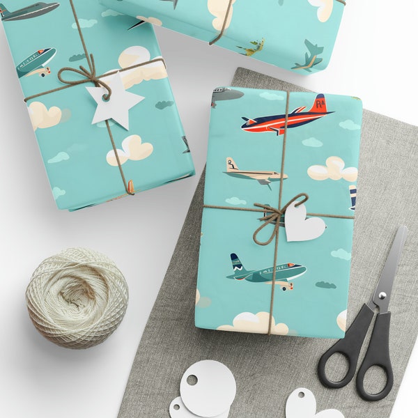 Fun Kids Airplane Themed Wrapping Paper for Birthdays and Christmas, Perfect for Aviation Lovers, Flight Attendants, Pilots, and more