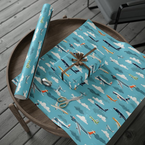 Cute Kids Airplane Themed Wrapping Paper for Birthdays and Christmas, Perfect for Aviation Lovers, Flight Attendants, Pilots, and more