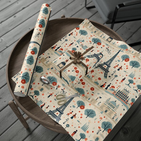 Springtime In Paris France Wrapping Paper Rolls - Abstract Paris France | Eiffel Tower Gift Wrap | Christmas / Birthday Gift Wrap Rolls