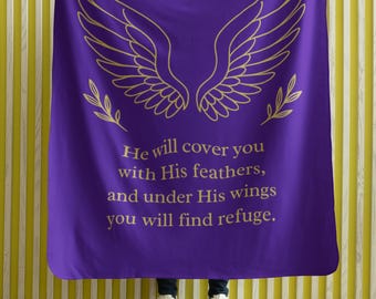 Christian Bible Verse Blanket, Psalm 91:4 Throw, Inspirational Scripture Faith Gift