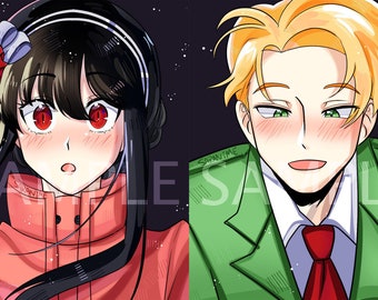 Impresión de arte anime familiar / Kawaii Romance lindo / Arte estético Anime Impresión / Ilustración de arte