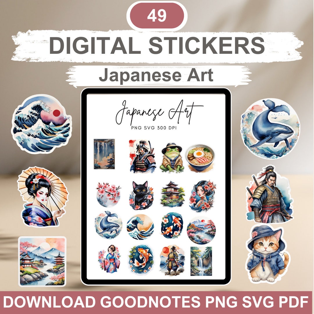 Japanese Art Digital Stickers Printable 49 Stickers Sheet Bundle ...