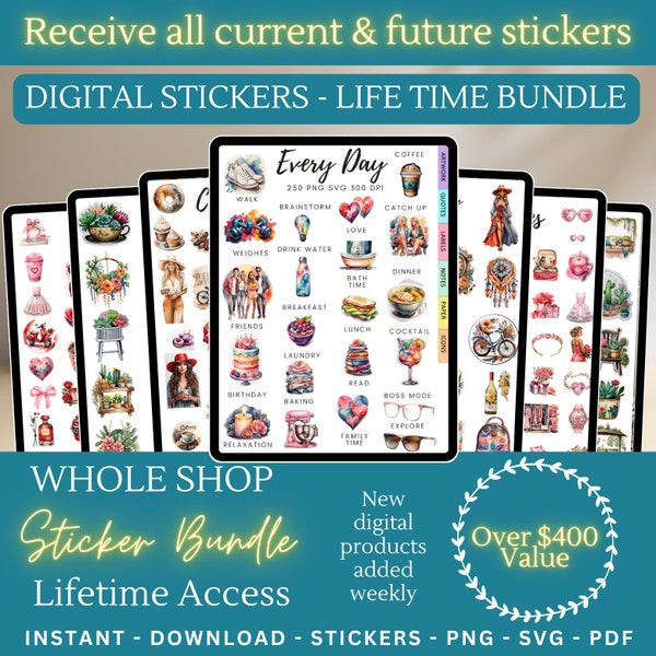 10,000+ Digital Stickers Whole Shop Mega Bundle Printable Stickers Water Colour Clipart SVG PNG PDF - Entire Store