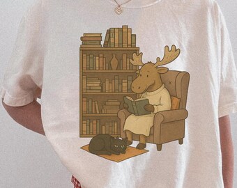 Funny Moose Shirt for Book Lovers, Reader Moose TShirt, Cute Animal Reading Sweatshirt, Gifted Reader Shirt with Moose, Funny Librarian Gift