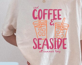Comfort Colors® Oversized Beach Summer TShirt, Trendy Ocean Shirt for Beach Vacation, Iced Coffee and Seaside Tee, Summer Graphic Tee