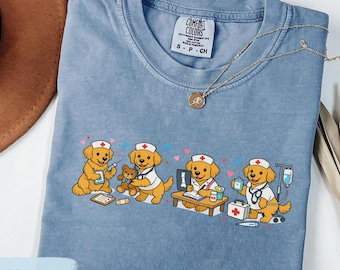 Golden Retriever Nurse Shirt, Gift for Doctor Dog Lover, Vet Tech Sweatshirt for Golden Retriever Medical Worker Gift, Pediatrician Dog Mom