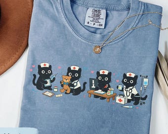 Funny Nurse Shirt for Cat Lover Nursing TShirt, Cute Nurse Shirt for Pediatric Nursing, Black Cat Nurse Sweatshirt, Cat Gift for RN Pullover