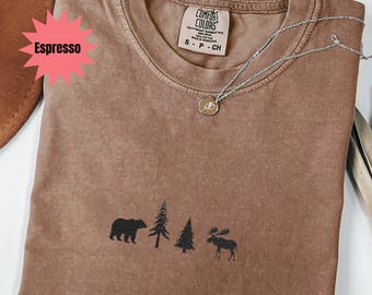 Embroidered Forest Animal Shirt, Embroidered Bear, Embroidered Moose, Cozy Forest Shirt, ForestShirt, Forester Animal Shirt, Cute Bear Shirt