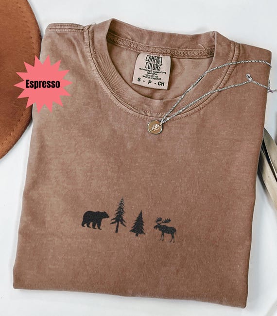 Embroidered Forest Animal Shirt, Embroidered Bear, Embroidered Moose, Cozy Forest Shirt, ForestShirt, Forester Animal Shirt, Cute Bear Shirt