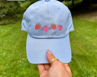 Embroidered Strawberry Hat, Strawberry Embroidered Baseball Cap, Strawberry Festival, Strawberry Hat, Giftful Strawberry Summer, Berry Gifts