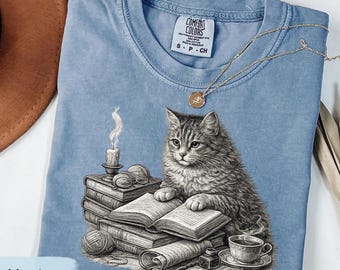 Funny Cat Reading Books Shirt, Gift for Book Lover, Cat Lover Sweatshirt, Bookful Gift for Bookworm, Vintage Crewneck for Reader