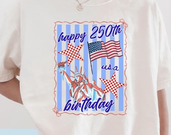 Comfort Colors USA 250 Birthday Shirt for July 4th, America Anniversary Fourth of July Graphic Tee, Labor Day United States Freedom T-Shirt