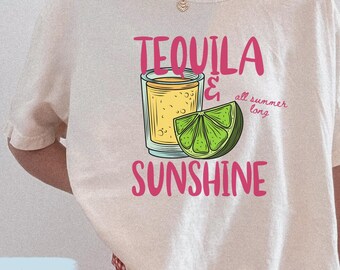 Comfort Colors® Tequila and Sunshine Shirt, Summer Graphic Tee, Summer Vibes Shirt for Margarita Lovers, Summer Sun Apparel Beach Outfit