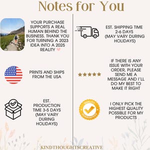 May include: A beige graphic with the text "Notes for You" and other text. The text includes "Your purchase supports a real human behind the business" and "Prints and ships from the USA."