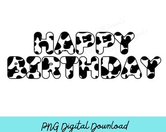 Cow Print Happy Birthday PNG, Western Digital Design (Digital Download)
