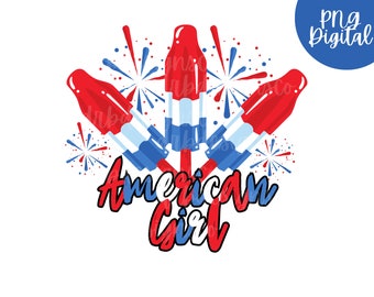 America Girl Patriotic USA Popsicle Firework PNG Sublimation Instant Digital Download