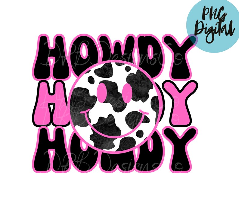 Howdy Smile Face PNG Western Cowgirl Pink Cow Print PNG - Etsy