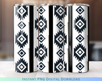 Black and White Western Aztec 20oz Tumbler PNG Sublimation Design