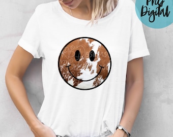 Cowhide Smile Face PNG Western Cow Print PNG Sublimation Design