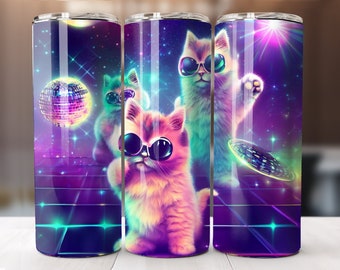 Space Kitten Disco 20oz Tumbler Wrap PNG (Sublimation Design)