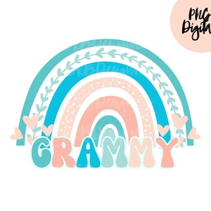 Grammy Rainbow Hearts PNG Digital Download Sublimation Printable Retro Bubble