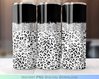 Black and White Cheetah Leopard Print 20 oz Tumbler Wrap PNG Sublimation Design