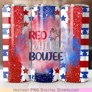 Red White and Boujee USA 20 oz Skinny Tumbler Wrap PNG Digital Download