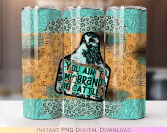 Western Turquoise Tumbler Wrap Design, Cattle Tag PNG (Digital Download)