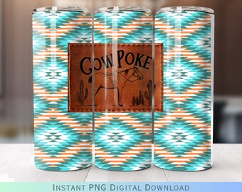 Western Cow Poke 20oz Skinny Tumbler Wrap PNG Digital Sublimation Design
