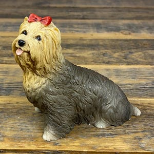 Vintage Yorkshire Terrier Yorkie Dog Figurine with Red Bow - 1988 Castagna