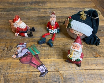 Set of 5 Assorted Vintage Santa Claus Christmas Ornaments - Wooden, Russ Berrie, Hallmark, Metal Department 56, Crazy Mountain Henton