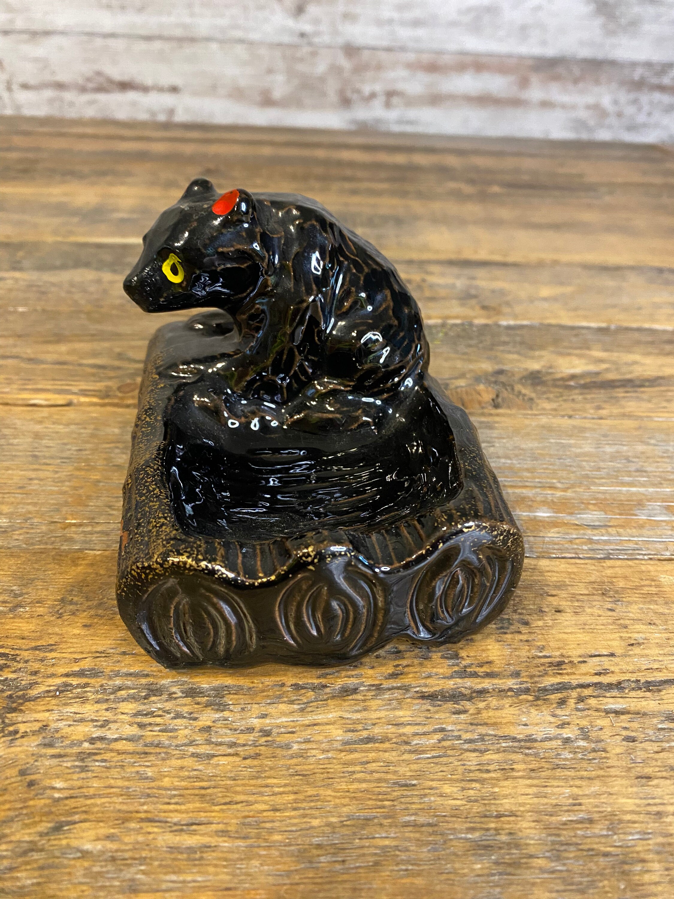 Vintage Fairway Japan Black Bear on Black and Gold Log