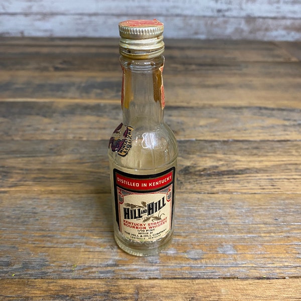 Vintage Hill and Hill Kentucky Straight Bourbon Whiskey 1/10 Pint Empty Bottle Miniature Liquor