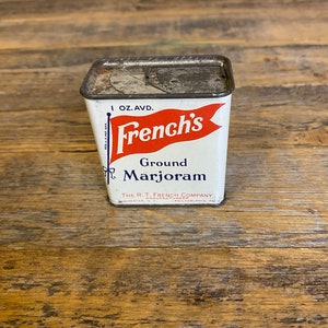 Vintage French&#39;s Ground Marjoram Seasoning Spice Tin *Sealed* - The R.T. French Company